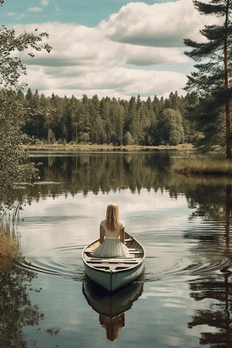 nature, wonders, nature wonders, wonderful, lake, cold water, freaky environment, swimming, summer, tree, trees, forest, landscape, incredible, young woman, lonely, alone, blonde teen, blonde woman, blonde hair, pretty girl, young, art, boat, betrayed